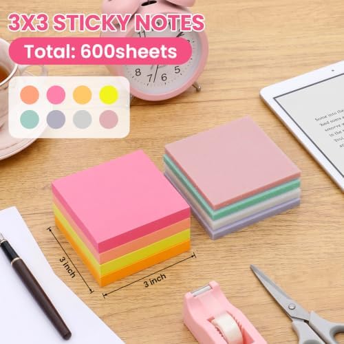 3x3 Sticky Notes, 4 Pads Clear Sticky Notes + 4 Pads Colorful Sticky Pads