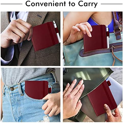 feela 3 Pack Pocket Notebook Journals with 3 Black Pens, A6 Mini Cute Small Journal Notebook Bulk Hardcover College Ruled Notepad with Pen Holder for Office School Supplies, 3.5”x 5.5”, Wine
