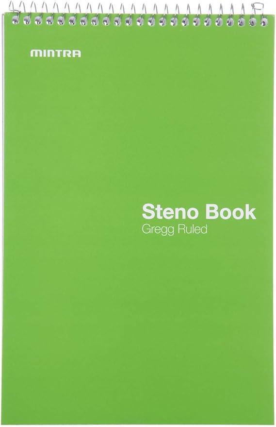 Mintra Office Steno Books Set - Top-Spiral Bound, Gregg Ruled, 70 Green Tint Sheets, Primary Color Covered Notebooks for Office, Professional, School & Work, Note-taking, Writing Pads, 6"x9", 4 Pack