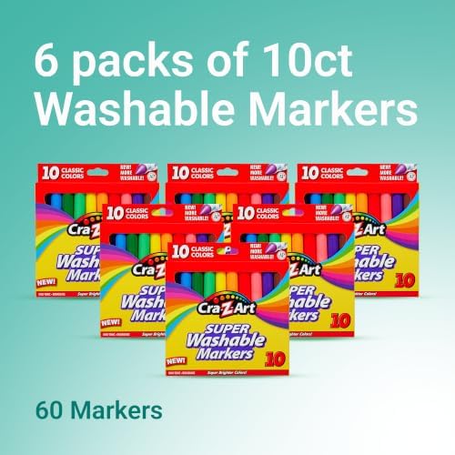 Cra-Z-Art Bulk Washable Markers - 6 Packs of 10 Count Washable Broadline Markers