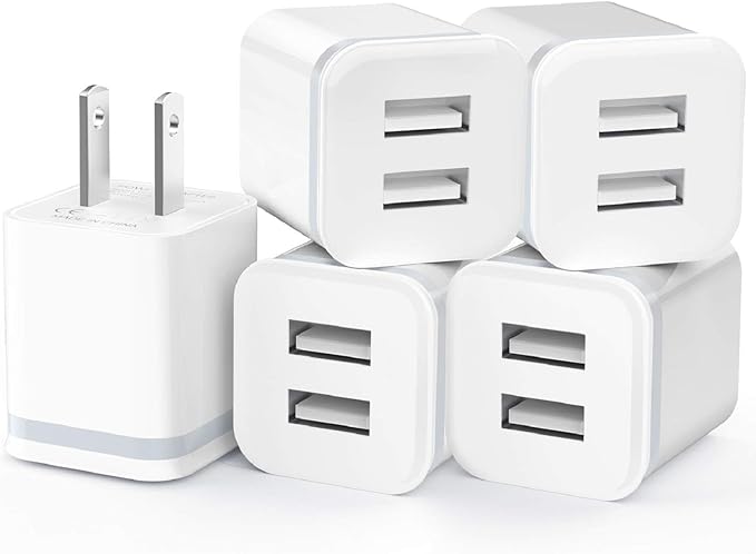 USB Wall Charger, 5-Pack 2.1A/5V Dual Port USB Cube Power Adapter Charger Plug Charging Block Replacement for iPhone Xs/XR/X, 8/7/6 Plus, Samsung, HTC, LG, Moto, Android Phones