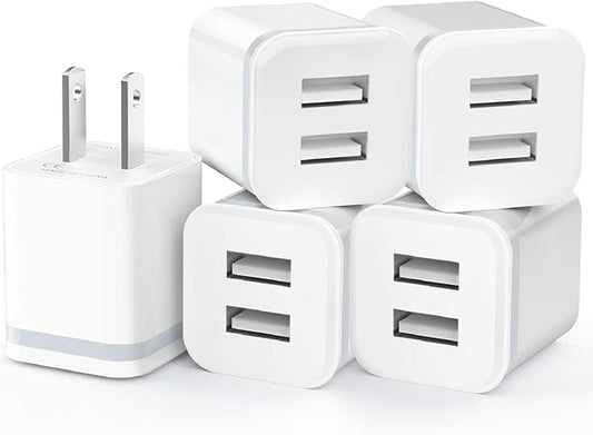 USB Wall Charger, 5-Pack 2.1A/5V Dual Port USB Cube Power Adapter Charger Plug Charging Block Replacement for iPhone Xs/XR/X, 8/7/6 Plus, Samsung, HTC, LG, Moto, Android Phones