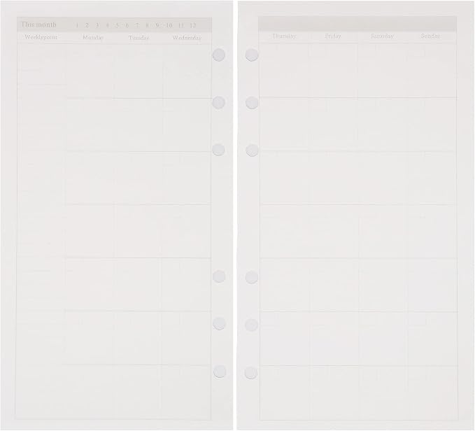 Zelten 1 Pack A6 45 Sheets/90 Pages Monthly Planner Loose Leaf Punched Paper Refills Paper for 6 Hole Binder Personal Organizer Diary Notebook Refillable Planner