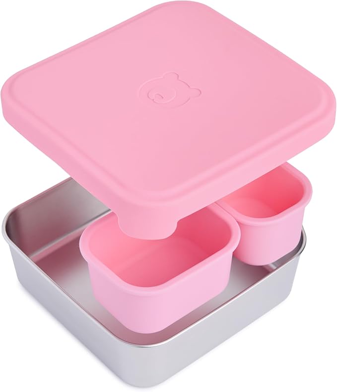 Good Bare Stainless Steel Sandwich Container for Kids & Adults, Plastic-Free Lunch Box with Silicone Lid, Leakproof Metal Snack Box, Dishwasher Safe, BPA-Free Food Storage Container, Sweet Pink