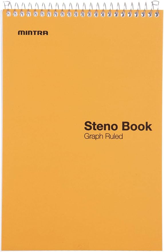 Mintra Office Steno Books Set - Top-Spiral Bound, Graph Ruled, 70 White Sheets, Poly Pastel Color Covered Notebooks for Office, Professional, School & Work, Note-taking, Writing Pads, 6"x9", 4 Pack
