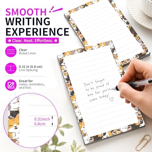 Lined Sticky Notes 4x6 in, 2 Pack Large Cute Notepads with Lines Self-Stick Note Pad, Funny Memo Pads Strong Adhesive for Office, Home Cute Funny Cats