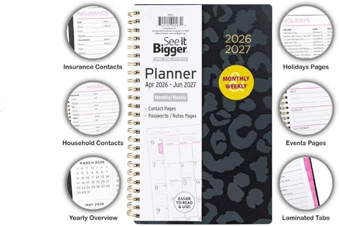 PlanAhead See It Bigger Dated April 2026 through June 2027. Academic Monthly/Weekly Planner,8.75" x 5.5" x 0.5'' / Medium Size, and 6-in-1 Multicolor Ballpoint Colorful Ink Penfrom TheBeliver LLC.