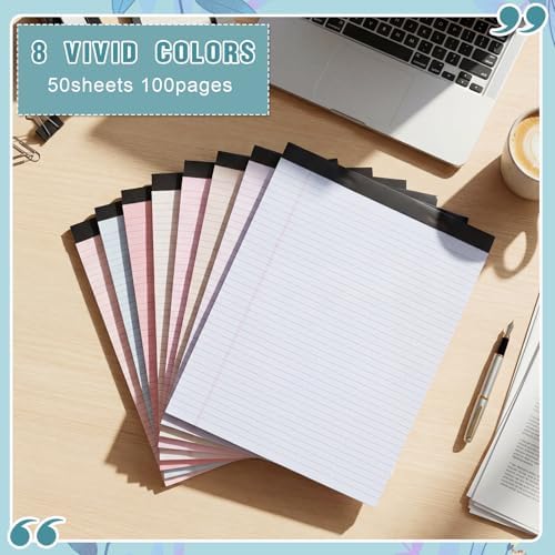 Fuutreo 8 Pcs Legal Pads 8.5 x 11 Colored Note Pads, Subtle Colors