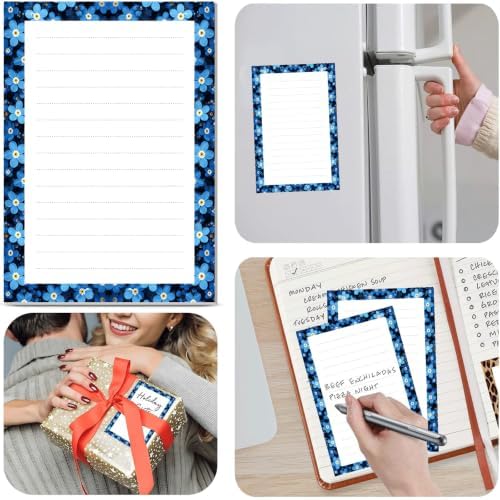 2 Pack Lined Sticky Notes 4x6 in, Cute Self-Stick Notepads with Lines, Large Memo Pads Strong Adhesive for Office, Home Blue Boho Flowers