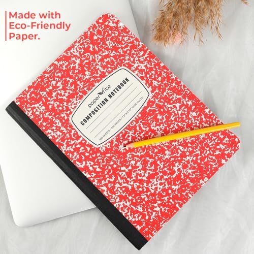 Paper Rite Assorted Marble Composition Notebook Wide Ruled (9.75x7.5 in), 100 Sheets | 200 Pages | For School, Office, Students, Teachers (4, Red)
