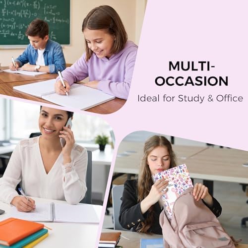 SKYDUE 8"x10.5" Spiral Notebook - College Ruled 100 Sheets, 1 Subject Notebook for School & Office, 3-Hole Punched Paper, Floral Design