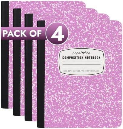 Paper Rite Assorted Marble Composition Notebook Wide Ruled (9.75x7.5 in), 100 Sheets | 200 Pages | For School, Office, Students, Teachers (4, Pink)