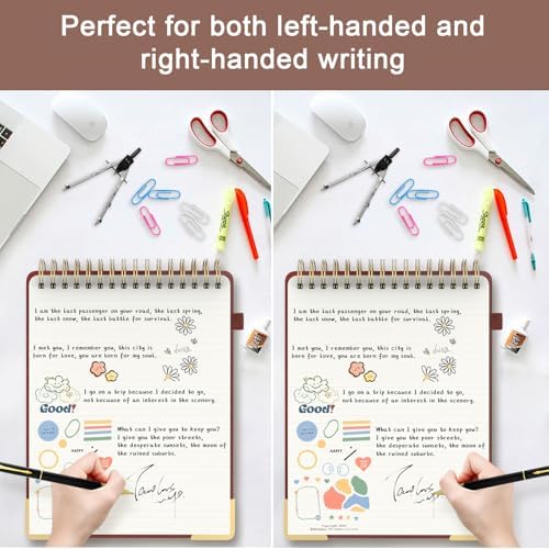 A4 Top Spiral Notebook, Tree Pattern Large Leather Hardcover Left Handed Journal, 240 Pages 100 Gsm Lined Paper Top Bound Steno Pads for Work, School, Travel Writing - Brown, 8.5" x 11"