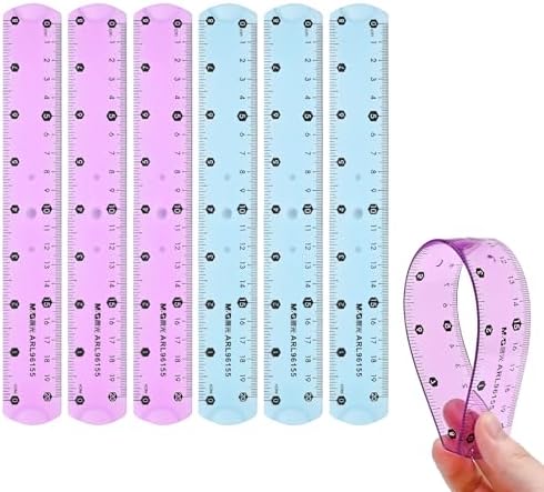 M&G 6 Pcs 8 Inch Flexible Rulers, 20 cm Soft Plastic Bendable Rulers, Clear Colored Shatterproof Straight Edge Ruler with Centimeter and Inch for School Office Measuring Tool Supplies