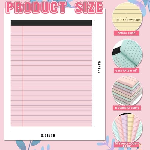 Fuutreo 8 Pcs Legal Pads 8.5 x 11 Colored Note Pads, Macaron Color