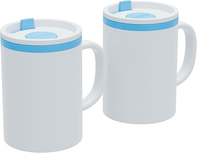 Copco Iconic 16oz Double Wall Insulated Desk Mug with Lid & Handle, Set of 2, BPA-Free Reusable Plastic, Spill-Resistant, Microwave & Dishwasher Safe, Wide Mouth (Teal)
