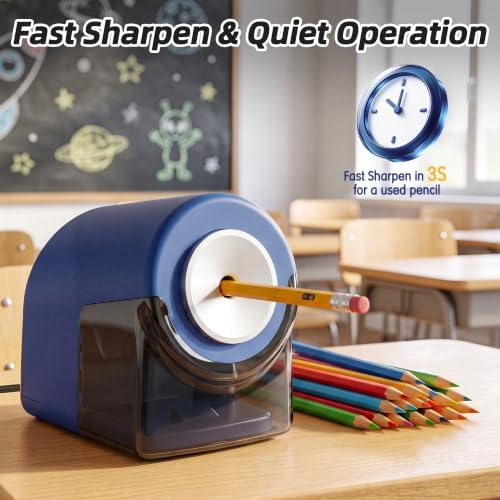 deli Electric Pencil Sharpener,Heavy Duty Pencil Sharpener, Blue
