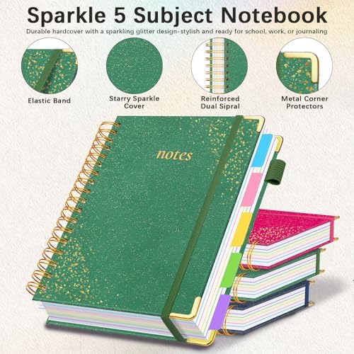 Hardcover Spiral Notebook with Tabs & Dividers, 8"x10" 5 Subject