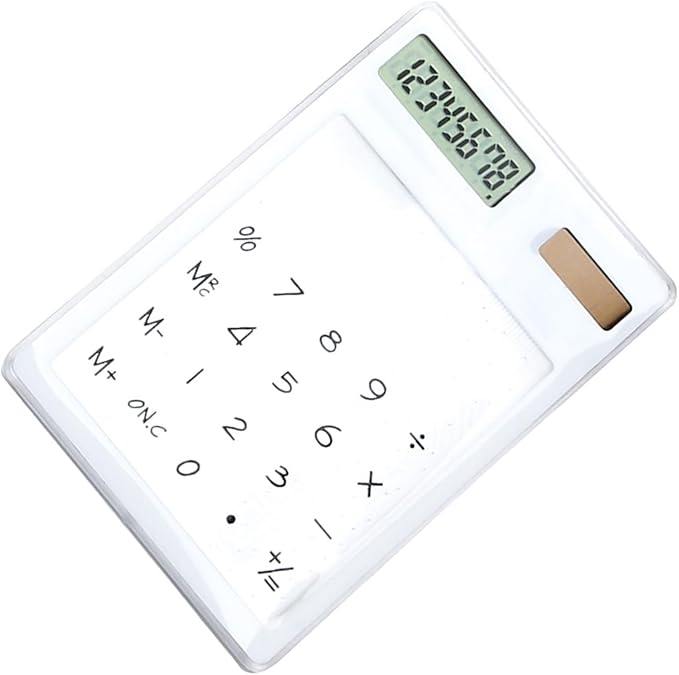 Solar Powered Calculator, Touch Screen 8 Digit LCD Display, Transparent Calculator for Office School Home with Lightweight and Compact Designf Business People and Family Use