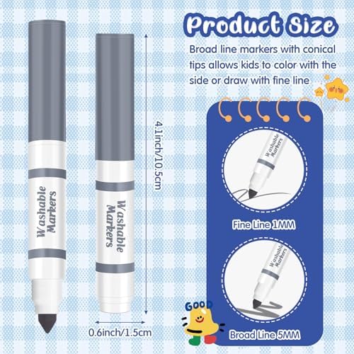 30 Pcs Mini Washable Markers Bulk Broad Line Conical Tip Washable Mark Pen Set Short Coloring Paint Pen for Kid Art Projects Teacher Student Toddler Party Favors Classroom, Ages 6+(Gray)