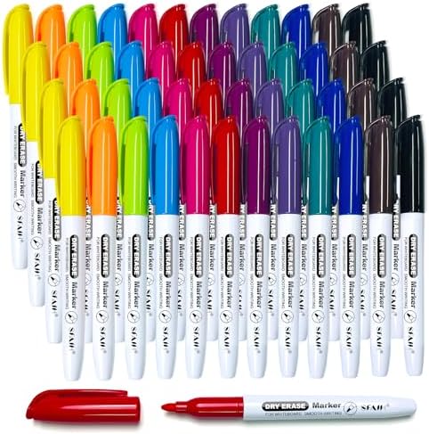 SFAIH Fine Tip Dry Erase Markers, 12 Colors, 48 Pack, 1-2mm Line, Low Odor