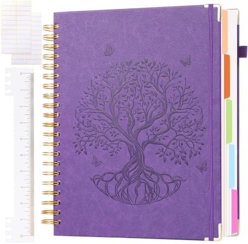 5 Subject Notebook College Ruled, Hardcover Leather Spiral Notebook Journal