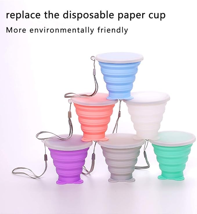 Collapsible Travel Cup | Silicone Folding Water Cups with Lids | Reusable Drinking Mugs Cup | Picnic Snacks Cups | Telescopic Camping Tumblers