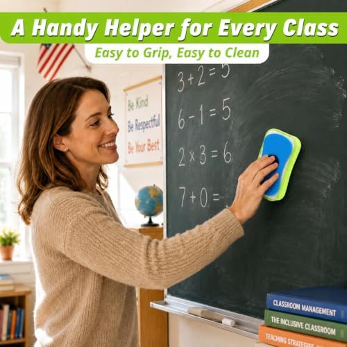 Zonon 3 Pcs Chalk Erasers Magnetic Reusable Dust Free, Blue