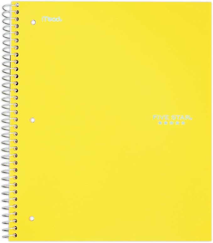 Five Star Spiral Notebook, 1 Subject, College Ruled Paper, 100 Sheets, 11" x 8-1/2", Yellow (73475)