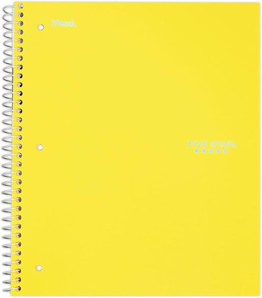 Five Star Spiral Notebook, 1 Subject, College Ruled Paper, 100 Sheets, 11" x 8-1/2", Yellow (73475)