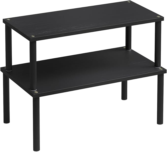 VERTORGAN Cabinet Organizer Shelf(Set of 2),Kitchen Counter Shelves,Bamboo Spice Rack Countertop and Cabinet,Stackable Expandable,Large(Black)