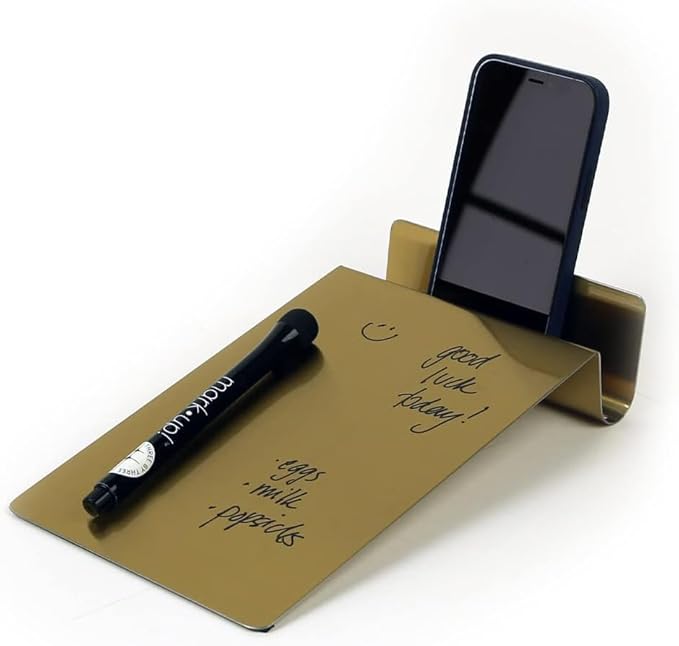 Three by Three Seattle Desktop to-Do Board: Conquer Chaos with Our Sleek 5.5 x 9 Inch Desk Organizer, Includes 4 Markers (Golden Board)