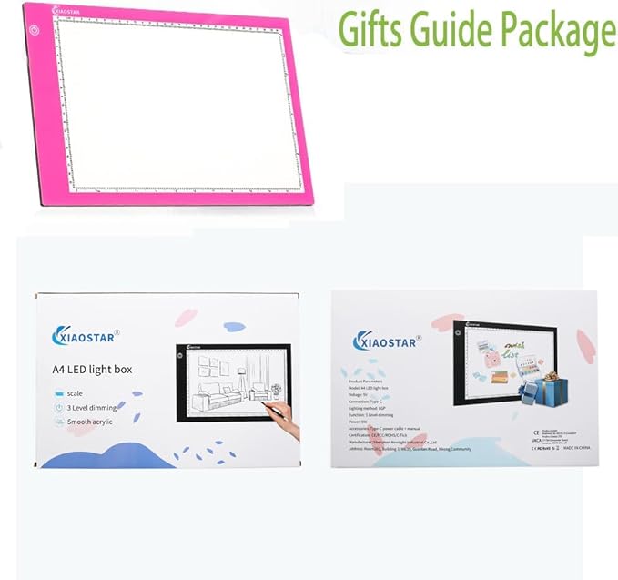 XIAOSTAR Light Box Drawing Pad, Tracing Board with Type-C Charge Cable and Brightness Adjustable for Artists, AnimationDrawing, Sketching, Animation, X-ray Viewing (A4-Pink)