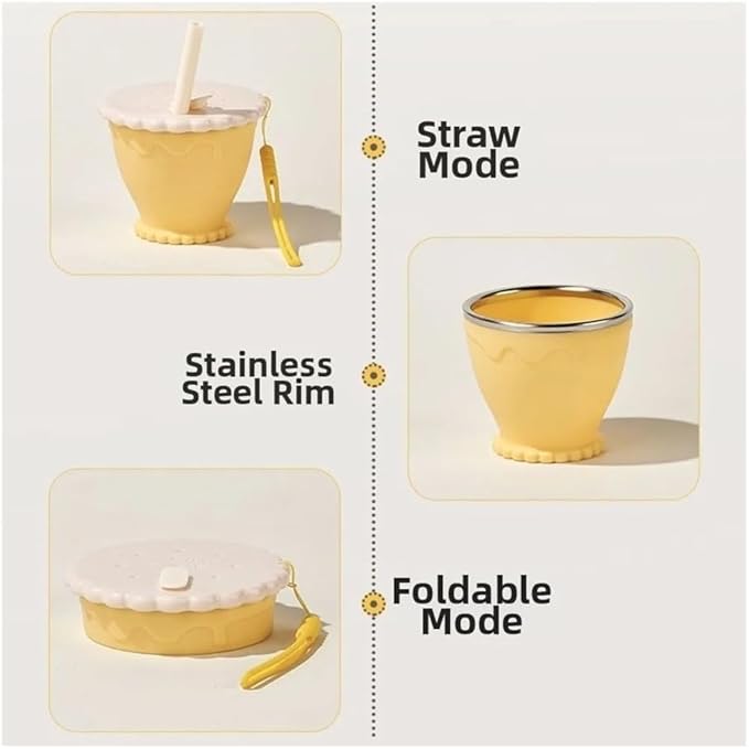 Portable Foldable Silicone Coffee Cup - 255ml Travel Water Cup for Kitchen, Dining, Sports & Outdoors(Yellow)