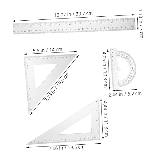 NUOBESTY 2Sets Clear Ruler Set Geometry Ruler and Protractor Kit Transparent Triangular Drafting Tools for Math Teaching and Drawing Lightweight and Portable