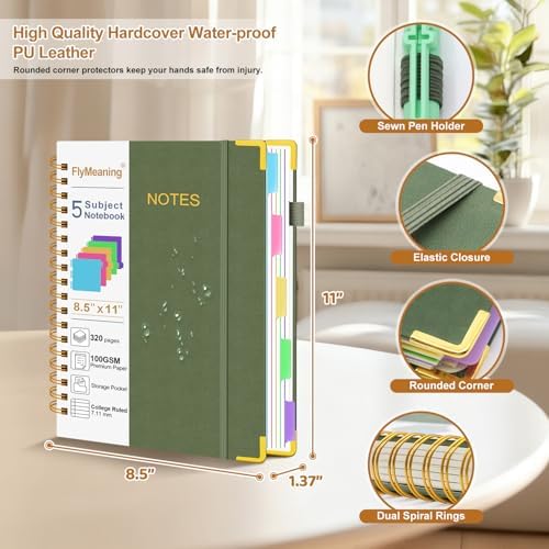 Hardcover Spiral Notebook Journal with Removable Dividers Tabs