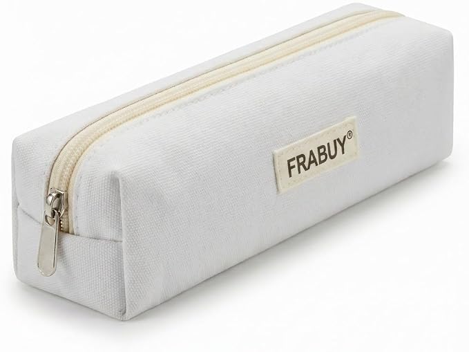 Canvas Pencil Case Pouch, Multipurpose Pen Bag Stationery White | Heavy-duty Canvas, Smooth Alloy Zipper, Cute Organizer for Girls and Boys, Ideal for Stationery, Cosmetics, Tech Gear