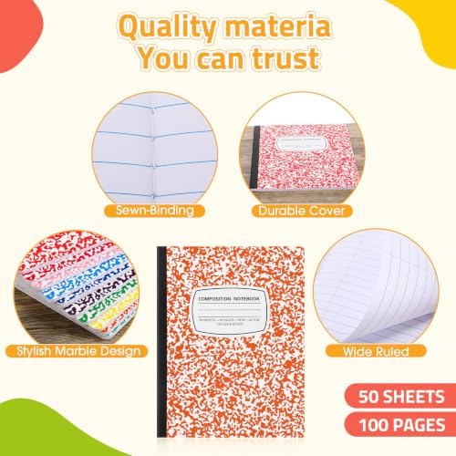 Fainne 100 Pack College Ruled Composition Notebooks Bulk B5,Multicolor