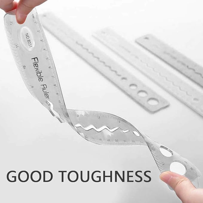 30CM/12inch Unbreakable Clear Rulers Dual Scale Bendable Flexible Rubber Rulers Transparent Shatterproof Straight Plastic Ruler,12 in Flexi Folding Rulers School,Classroom,or Office Kids/Adults(4PCS)
