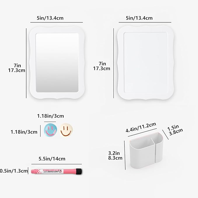 Locker Accessories for Girls Boys with Locker Mirror, Magnetic Whiteboard, Cute Smiley Face Magnets, Back-to-School Locker Decorations, Ideal for Office School Locker (White Locker Decor Set)