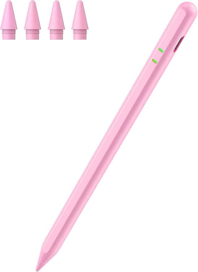Pencil for Apple iPad A16/10/9/8/7/6th Gen, Pro 13/12.9/11" M5/M4, Air M3/M2/5/4/3, Mini 6/5 – Stylus Pen with Tilt Sensitivity & Palm Rejection (Pink)