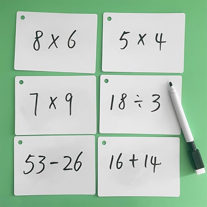 Lachilly 20Pcs Dry Erase Index Cards – Laminated Cards for Versatile Use, Reusable Blank Cards for Home, Work, and School - Cardstock 3.1“ x 4.3“ with Convenient Hole Punch and Storage Ring