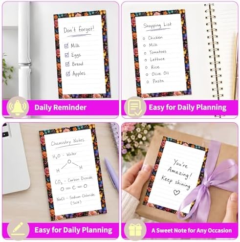Lined Sticky Notes 4x6 in, 2 Pack Large Cute Notepads with Lines Self-Stick Note Pad, Funny Memo Pads Strong Adhesive for Office, Home Colorful Flower Butterfly