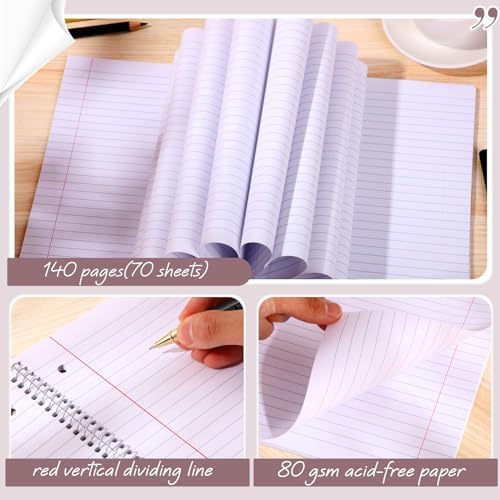 Teling 8 Pcs 1 Subject Spiral Notebook for Work College Ruled 8 x 10 1/2 Inch Spiral Journal Notebook 3 Hole Punched Paper Tear Line 70 Sheets Office School Study Supplies(Pretty Color,8 Pcs)
