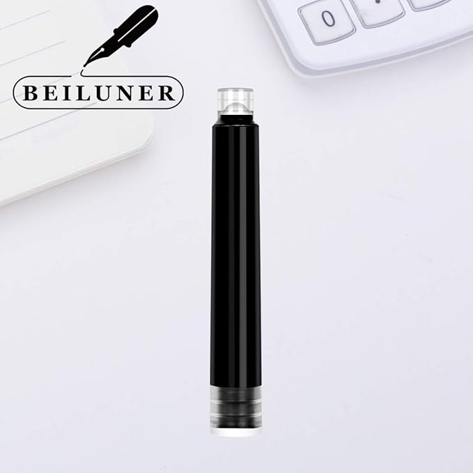 BEILUNER Fountain Pen Set Ink Cartridges Black Color, Value Pack of 24 Refill Ink Cartridges, 2.6 mm Bore Diameter- Preppy Combo for Fine Writing