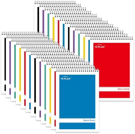 Yeplan Steno Pads Spiral Notebook 6x9 24 Pack, Top Spiral Notebook with Gregg Ruled White Paper, Notebooks & Writing Pads for School, College, Work, Office, Home, 60 Sheets, 6 Assorted Colors