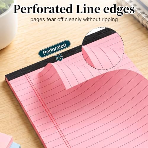 7 PCS Note Pads 5x8 Small Legal Pads 210 Sheets, Perforated Small Notebook Notepad 5 x 8 ,College Ruled Lined Paper Pads 80GSM, Mini Hard Backing Writing Pads Memo for Work School &Office Supplies-Pink