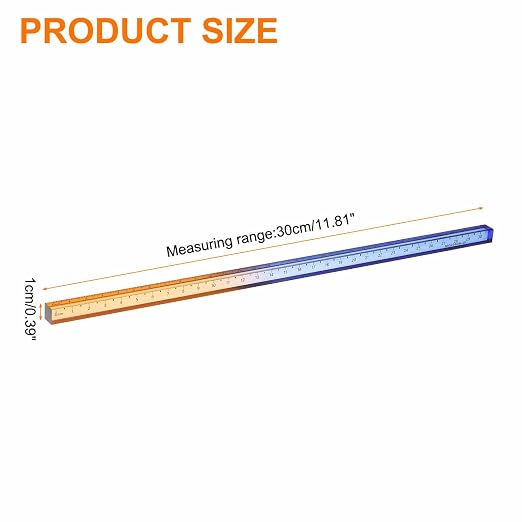 HARFINGTON Acrylic Clear Straight Rulers 30cm Metric Transparent Gradient Three-Dimensional Plastic Ruler Square Cube Measuring Tool for Classroom Office, Blue-Orange