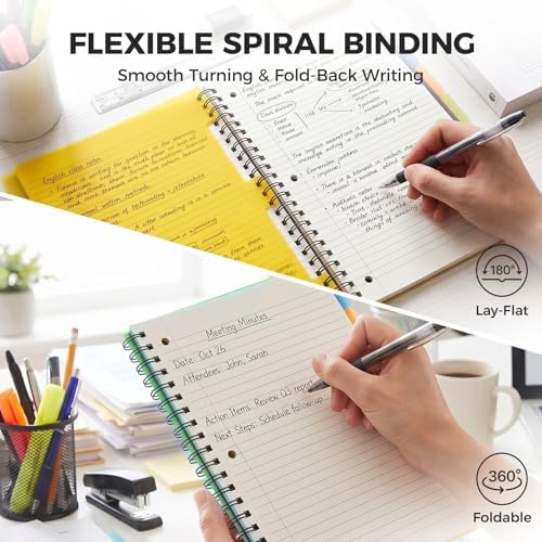 Koogel Spiral Notebook with Tabs, 5 Subject Spiral Notebook Wide Ruled with Removable Dividers, 200Pages Lined Journals for Women Journals Note Taking Work School Gifts, 8.5x11Inch, Green