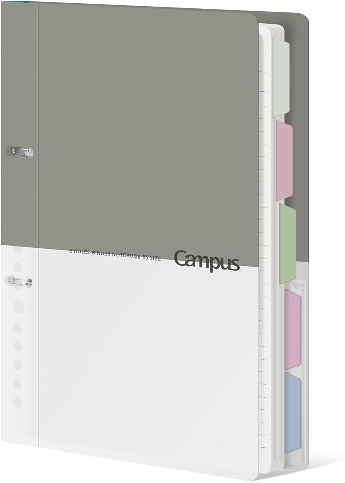 KOKUYO 5 Subject Spiral Notebook Journal, Campus 110 Sheets B5 Refillable Notebook with Dividers Tabs, 6mm Dot Lined Binder Notebook for Work School Note Taking. 9" x 10.5", Grey